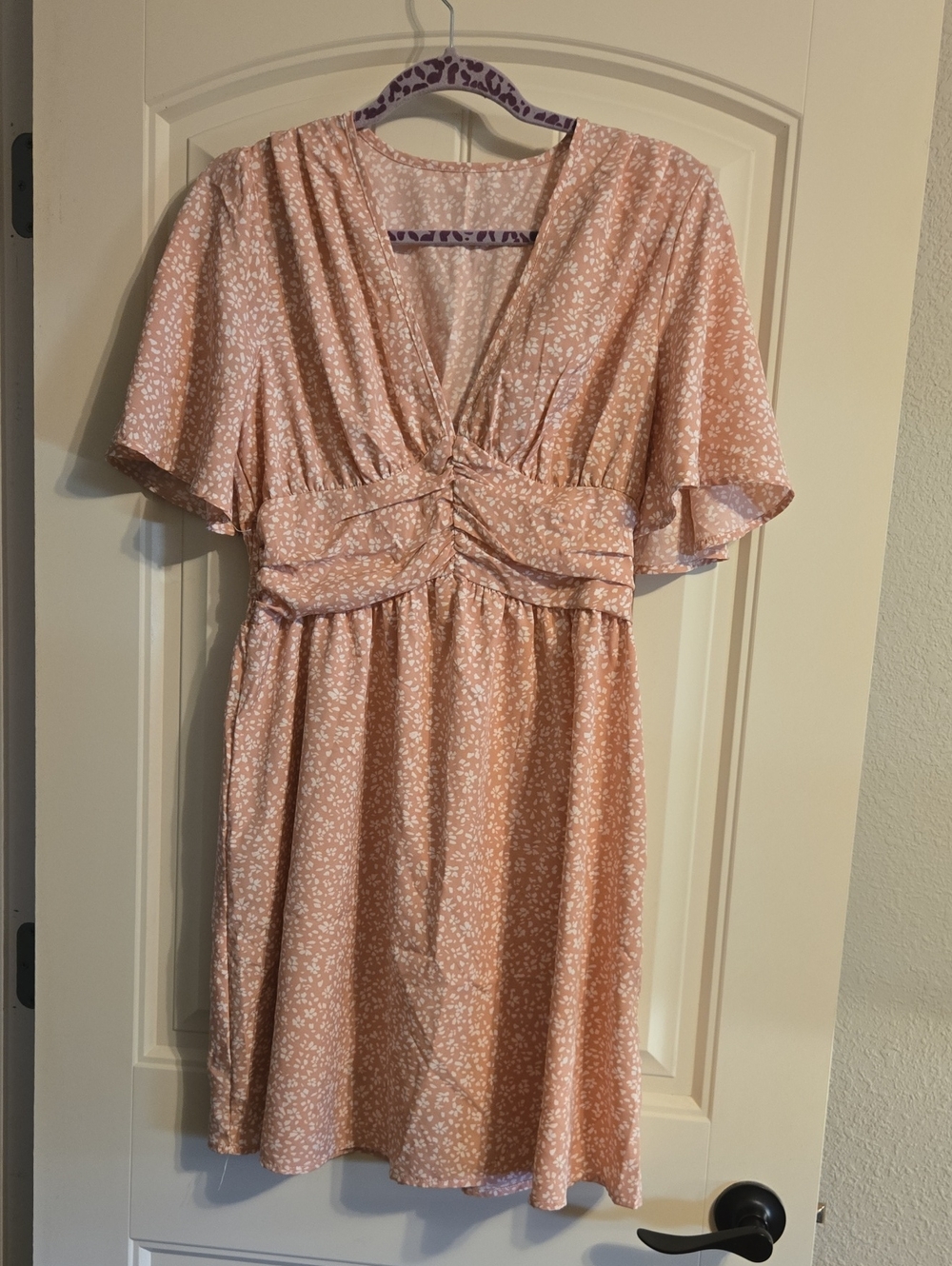Women’s Pink Floral V-Neck Short Sleeve Dress